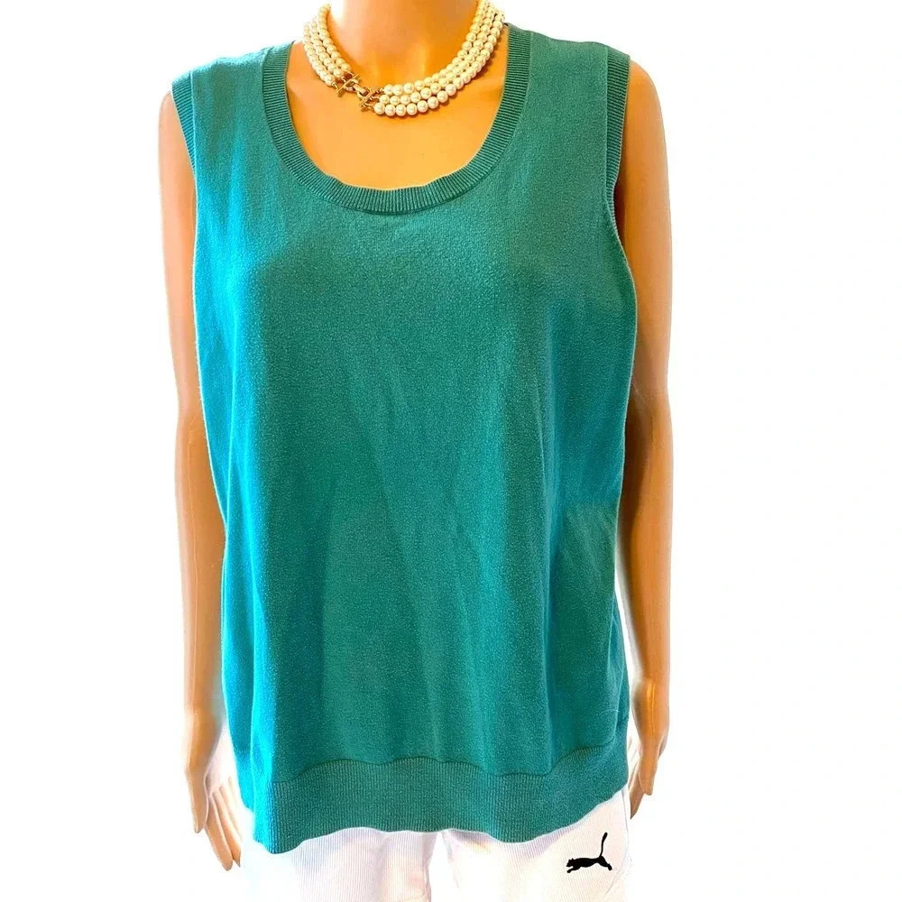 Talbots Pima Cotton Women Green Vest Tank Top Plus Size 1X Casual Stretch